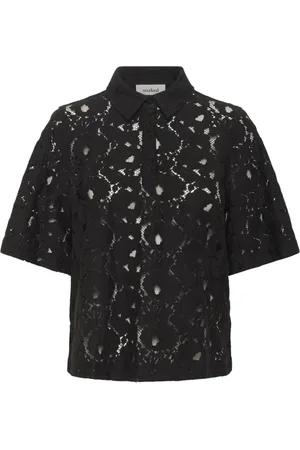 Soaked in Luxury Femme, Tops, Noir, Taille: 40 FR Polo Noir avec Broderie Anglaise