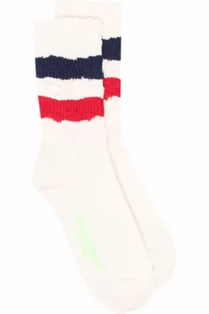 Golden Goose Homme, Sous-vêtements, Blanc, Taille: S Chaussettes côtelées à rayures hautes