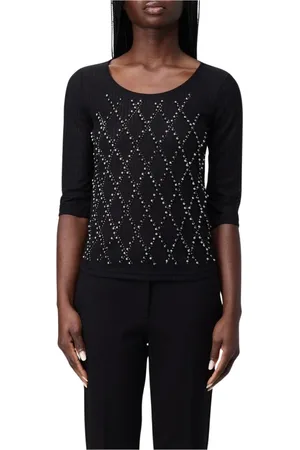 Twin-Set Femme, Tops, Noir, Taille: 36 FR Haut Blanc en Tricot Côtelé avec Détail Perlé