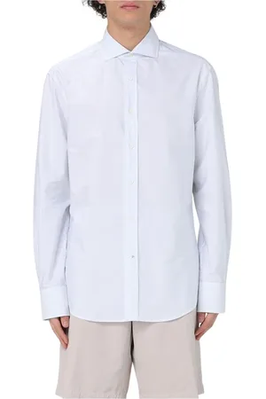 Brunello Cucinelli Homme, Chemises, Blanc, Taille: XL Chemise à Rayures Bleues