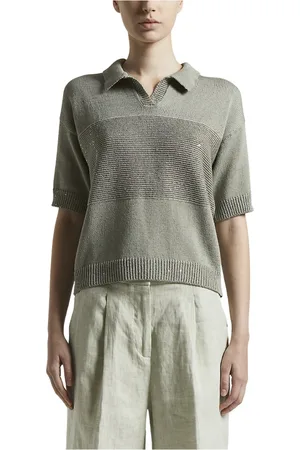 PESERICO SIGN Femme, Pulls, Vert, Taille: 36 FR Polo en coton avec paillettes