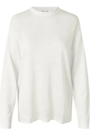 Samsøe Samsøe Femme, Tops, Blanc, Taille: 42 FR Tee-shirt en lin biologique à manches longues