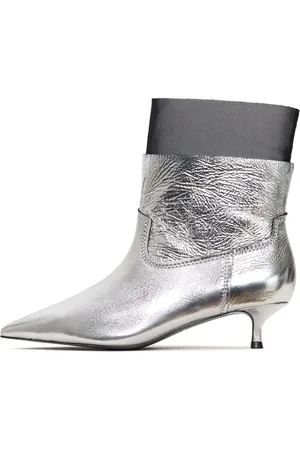 CESARE GASPARI Femme, Chaussures, Gris, Taille: 40 EU Bottines à Talon Chaton Rhodopis - Argent Métallique