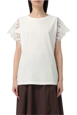 Twin-Set Femme, Tops, Blanc, Taille: 46 FR Haut en Coton Blanc Dentelle