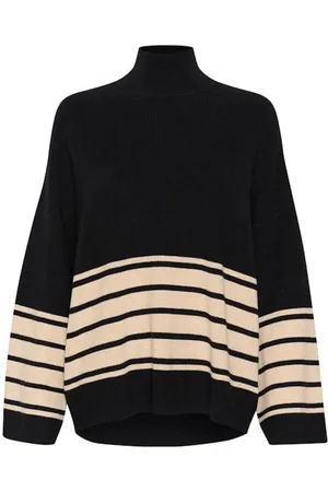 INWEAR Femme, Pulls, Noir, Taille: 36 FR Pull à Rayures en Tricot Noir Chiné
