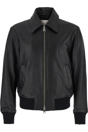 Ami Homme, Vestes, Noir, Taille: L Veste en cuir noir avec col classique