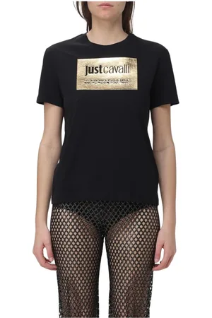 Roberto Cavalli Femme, Tops, Noir, Taille: 36 FR T-shirt Noir Logo Or Mode Femme