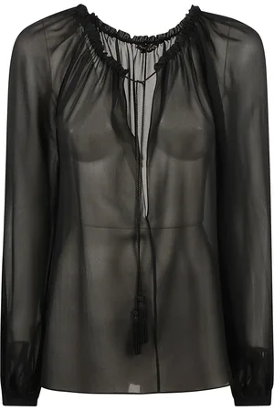 Tom Ford Femme, Blouses et Chemises, Noir, Taille: 36 FR Chemisier Noir en Georgette de Soie à Manches Longues