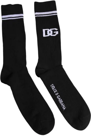 Dolce & Gabbana Homme, Sous-vêtements, Noir, Taille: L Chaussettes Mi-Mollet en Coton avec Détails Logo