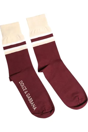 Dolce & Gabbana Homme, Sous-vêtements, Rouge, Taille: L Logo Print Mid Calf Socks Burgundy