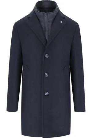 Manuel Ritz Homme, Manteaux, Bleu, Taille: 2XL Manteau Bleu en Laine avec Coutures
