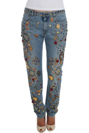 Dolce & Gabbana Femme, Jeans, Bleu, Taille: 32 FR Sicile Enchantée Cœur en Cristal Boyfriend Jeans