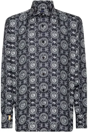 BILLIONAIRE Homme, Chemises, Noir, Taille: M Chemise Décontractée en Coton Bleu