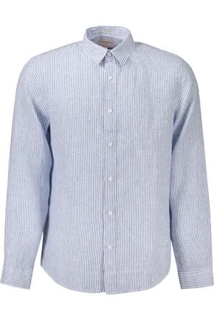 Guess Homme, Chemises, Bleu, Taille: M Chemise à Rayures Bleues Manches Longues Col Italien