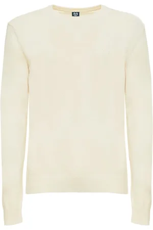 Sergio Tacchini Homme, Pulls, Blanc, Taille: XL Pull en laine à col rond avec bordures côtelées et logo visible