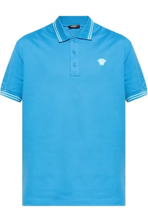 VERSACE Homme, Tops, Bleu, Taille: L Polo avec une tête de Méduse caractéristique