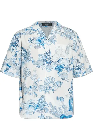 VERSACE Homme, Chemises, Bleu, Taille: L Chemise avec impression Coral Theatre Allover