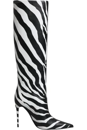 Dolce & Gabbana Femme, Chaussures, Noir, Taille: 38 1/2 EU Bottes en Cuir à Talon Haut Imprimé Zèbre