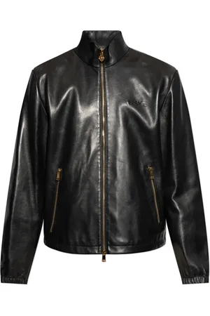 VERSACE Homme, Vestes, Noir, Taille: XL Veste en cuir avec col montant