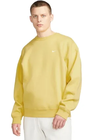 Nike Homme, Sweatshirts et sweats à capuche, Jaune, Taille: XS Sweat à col rond jaune avec Swoosh solo