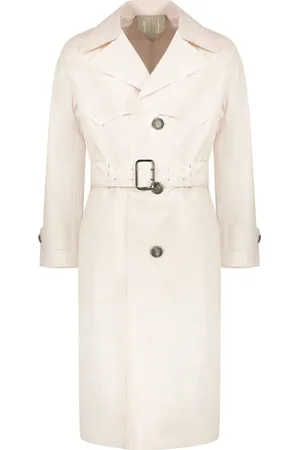 Salvatore Ferragamo Homme, Manteaux, Blanc, Taille: 2XL Trench-coat en coton avec col à revers