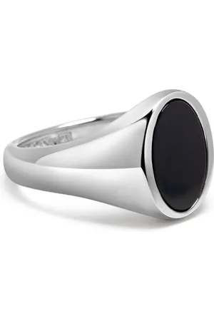 Nialaya Homme, Accessoires, Gris, Taille: 60 MM Chevalière Ovale en Argent Sterling Onyx