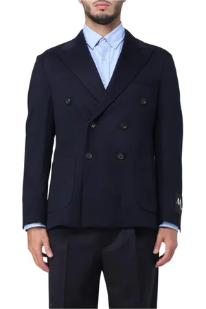 DoppiaA Homme, Vestes, Bleu, Taille: 2XL Blazer Bleu à Double Boutonnage Revers Cranté
