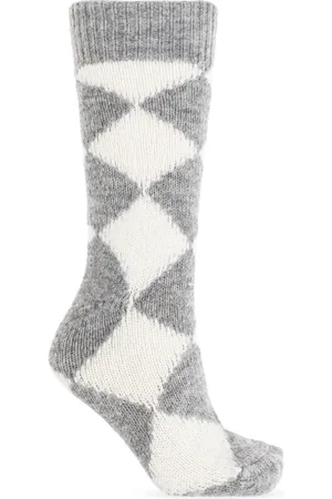 AllSaints Femme, Sous-vêtements, Gris, Taille: M/L Chaussettes à motif losange gris et blanc