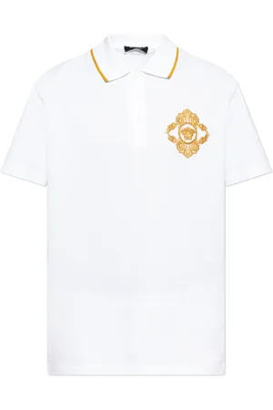 VERSACE Homme, Tops, Blanc, Taille: XL Polo avec broderie décorative