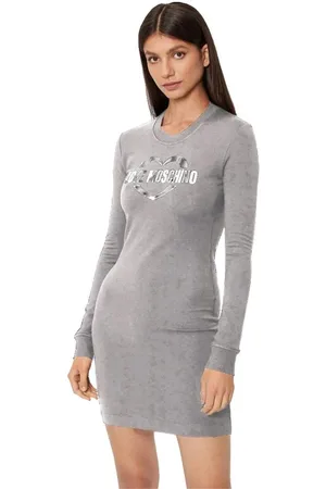 Moschino Femme, Robes, Gris, Taille: 36 FR Robe Chic en Mélange de Coton avec Logo Métallique