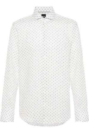 HUGO BOSS Homme, Chemises, Blanc, Taille: 2XL Chemise en lin à micro-motif