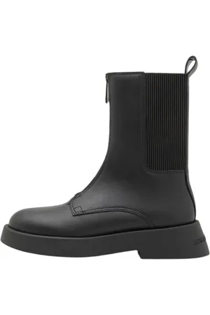 Armani Exchange Femme, Chaussures, Noir, Taille: 39 EU Bottines en cuir avec semelle logo