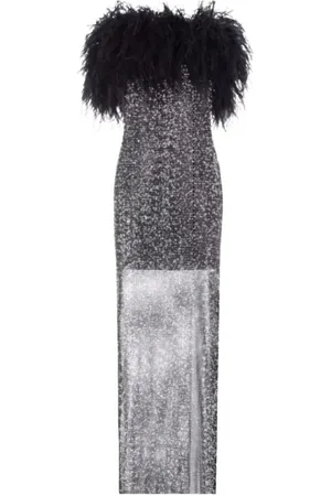 SANTA BRANDS Femme, Robes, Noir, Taille: 36/38 FR Robe Midi Noire à Plumes