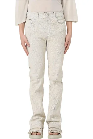 Rick Owens Homme, Pantalons, Blanc, Taille: W31 Jean Blanc Crackle Paint