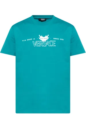 VERSACE Homme, Tops, Bleu, Taille: XL T-shirt avec logo imprimé