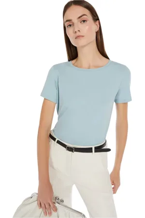 Max Mara Femme, Tops, Bleu, Taille: 42 FR T-shirt en Coton Biologique avec Logo Papillon