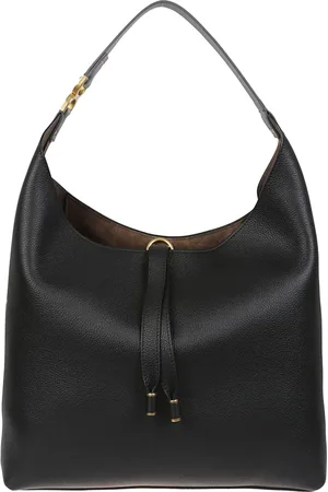 Chloé Femme, Sacs, Noir, Taille: ONE Size Sac en Cuir Noir Grainé avec Détails Dorés