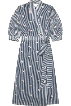 Munthe Femme, Robes, Multicolore, Taille: 34 FR Robe Portefeuille avec Manches Bouffantes et Imprimé Floral