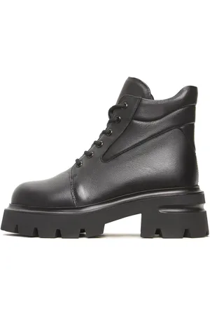 CESARE GASPARI Femme, Chaussures, Noir, Taille: 37 EU Chunky Plateforme Bottines en Cuir Freya - Noir