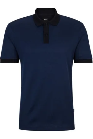 HUGO BOSS Homme, Tops, Bleu, Taille: 3XL Polo structuré en coton avec finition mercerisée