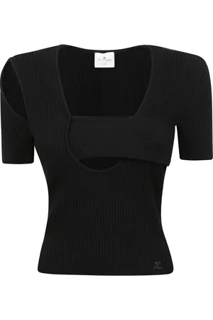 Courrèges Femme, Tops, Noir, Taille: 42 FR Haut Côtelé avec Détail Cut-Out
