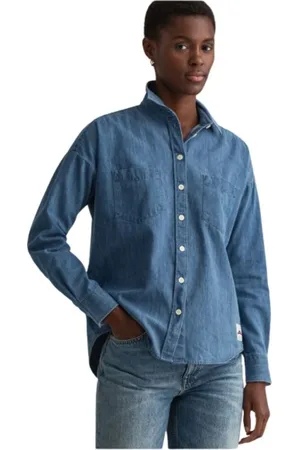 GANT Femme, Blouses et Chemises, Bleu, Taille: 48 FR Chemise en denim oversize à épaules tombantes