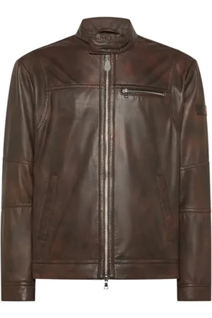 Peuterey Homme, Vestes, Brun, Taille: 2XL Veste de Motard en Cuir Vintage Marron