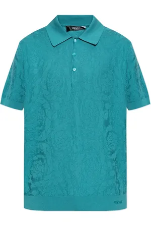 VERSACE Homme, Tops, Bleu, Taille: XL Polo avec motif Barocco