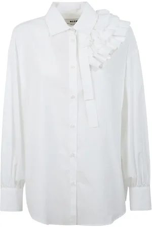 Msgm Femme, Blouses et Chemises, Blanc, Taille: 40 FR Chemise en popeline de coton froncée