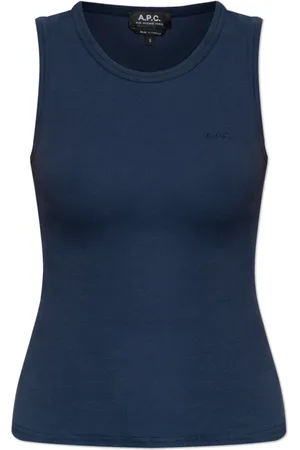 A.P.C. Femme, Tops, Bleu, Taille: 42 FR Haut côtelé avec logo brodé