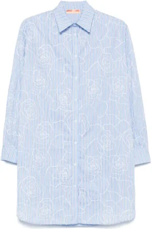 ERMANNO SCERVINO Femme, Blouses et Chemises, Bleu, Taille: 36 FR Chemise Bleue à Col Classique avec Logo Brodé