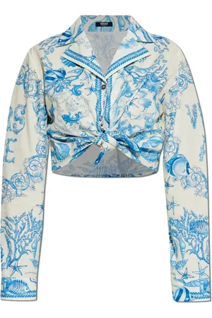 VERSACE Femme, Blouses et Chemises, Bleu, Taille: 32 FR Haut avec impression intégrale de théâtre corail