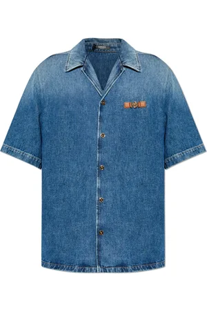 VERSACE Homme, Chemises, Bleu, Taille: L Chemise en denim à manches courtes