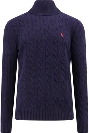 Ralph Lauren Homme, Pulls, Bleu, Taille: XL Pull Bleu à Manches Longues Côtelé
